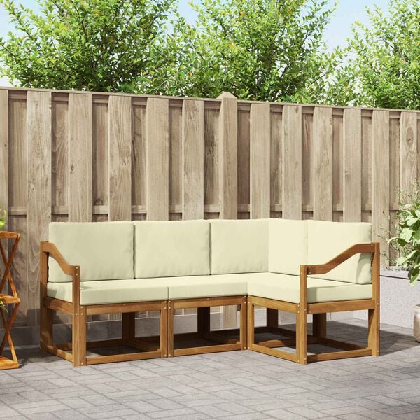 vidaXL Conjunto de Sof&aacute;s para Exterior 4 pcs Natural e Creme