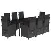vidaXL 9 pcs conjunto de jantar p/ jardim c/ almofad&otilde;es vime PE preto