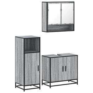 vidaXL 3 pcs Conjunto m&oacute;veis casa de banho madeira proc. cinza sonoma