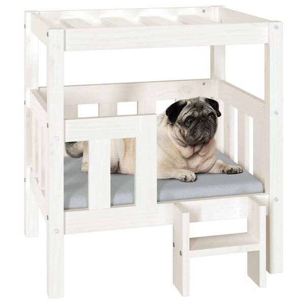 vidaXL Cama para c&atilde;es 65,5x50,5x70 cm madeira de pinho maci&ccedil;a branco
