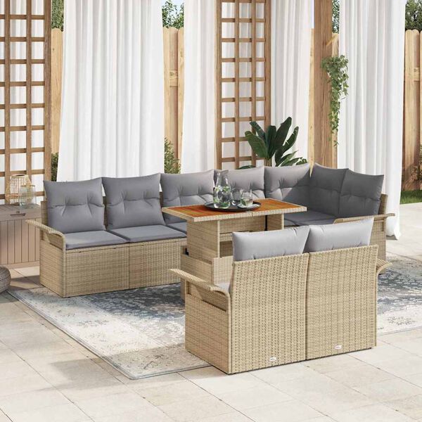 vidaXL Conjunto de Sof&aacute; de Jardim 9 pcs Bege Rattan Sint&eacute;tico