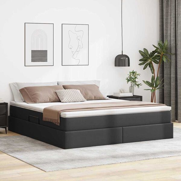 vidaXL Cama com arruma&ccedil;&atilde;o e colch&atilde;o Preto 160 x 200 cm Couro Sint&eacute;tico