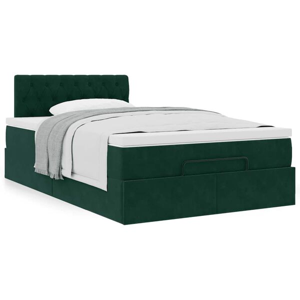 vidaXL Cama otomana com colch&atilde;o 120x190 cm veludo verde-escuro