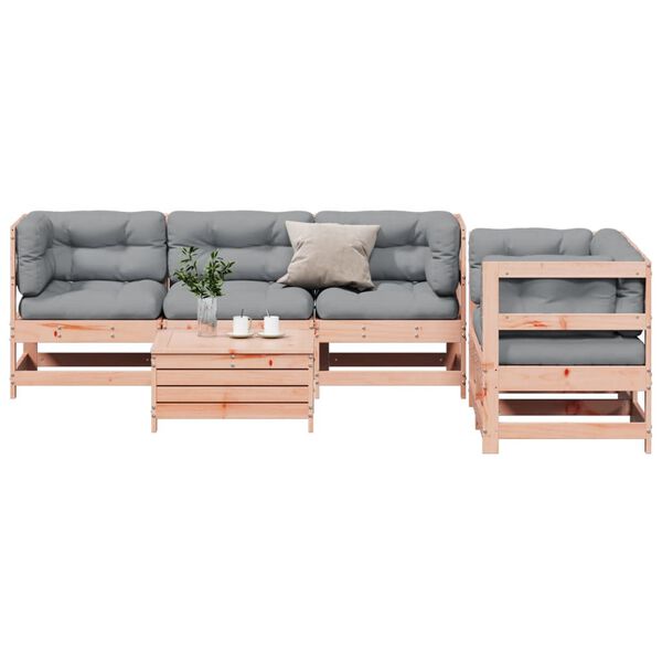 vidaXL 6 pcs conj. lounge jardim c/ almofad&otilde;es madeira douglas maci&ccedil;a