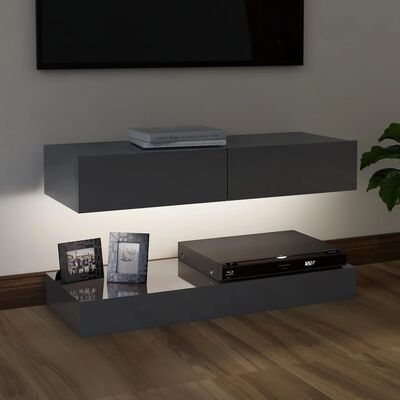vidaXL Móvel de TV com luzes LED 90x35 cm cinzento brilhante