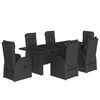 vidaXL 7 pcs conjunto de jantar p/ jardim c/ almofad&otilde;es vime PE preto