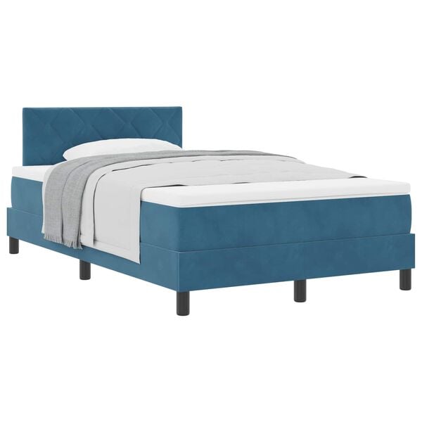 vidaXL Cama Box com colch&atilde;o Azul Escuro 120 x 190 cm Veludo