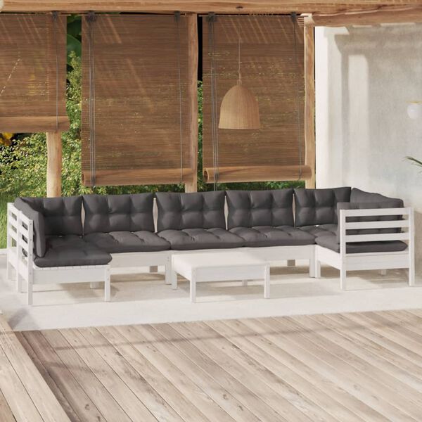 vidaXL 8 pcs conjunto lounge de jardim c/ almofad&otilde;es pinho branco