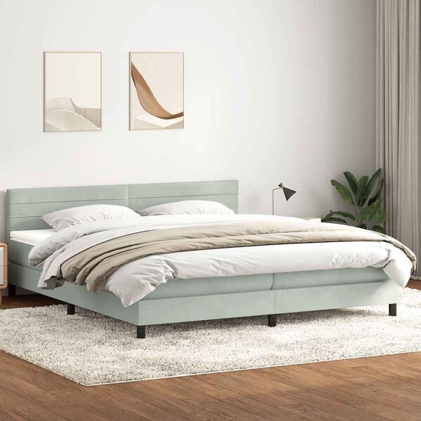vidaXL Cama com molas/colch&atilde;o 180x220 cm veludo cinzento-claro