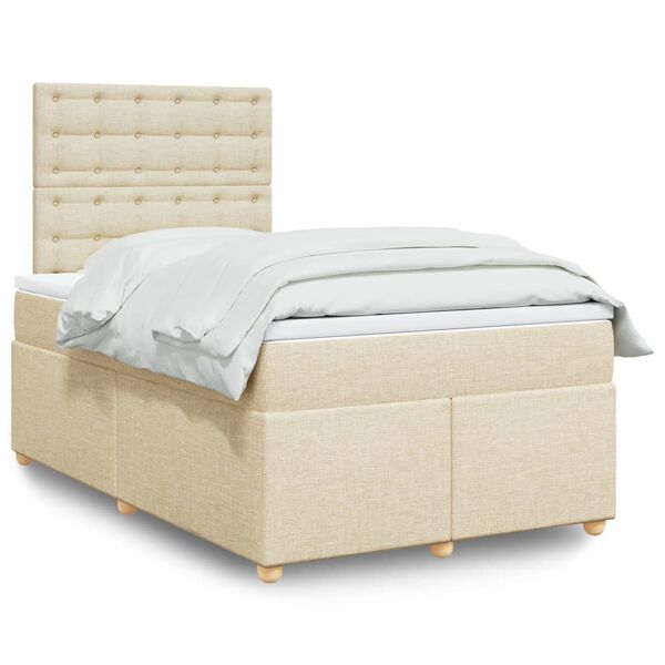 vidaXL Cama boxspring com colch&atilde;o 120x190 cm tecido cor creme