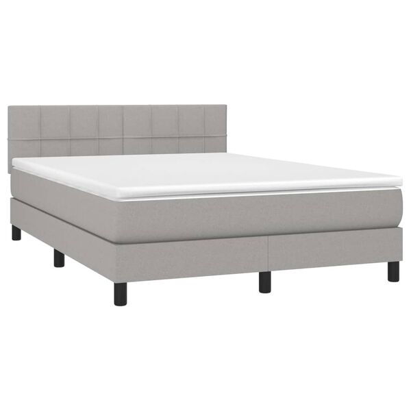 vidaXL Cama box spring c/ colch&atilde;o e LED 140x200 cm tecido cinza-claro