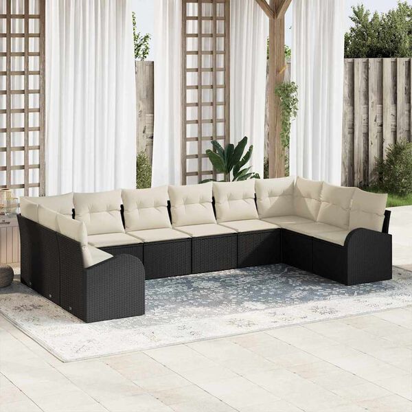vidaXL Conjunto de Sof&aacute;s com almofada 10 pcs Preto Polirattan