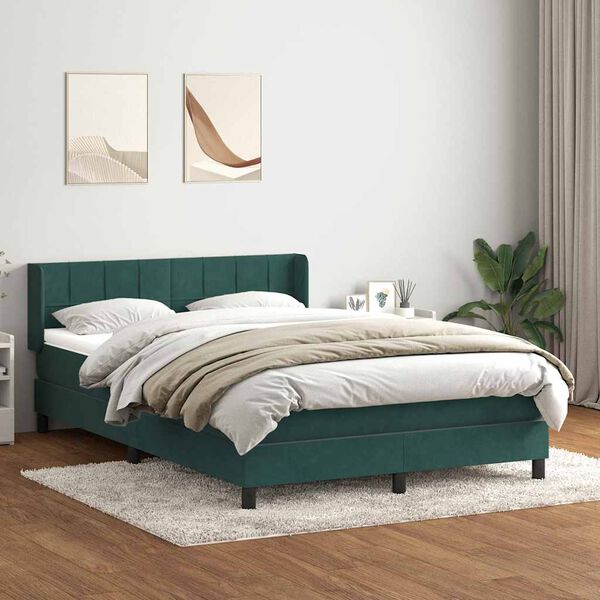 vidaXL Box Cama primavera com Colch&atilde;o Verde Escuro 140x210 cm Veludo