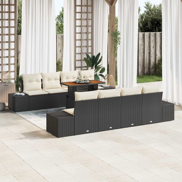 vidaXL Conjunto de Sofá de Jardim 9 pcs Preto Rattan Sintético