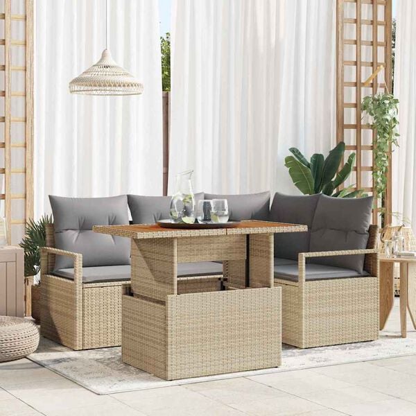 vidaXL Conjunto de Sof&aacute; de Jardim 5 pcs Bege Rattan Sint&eacute;tico