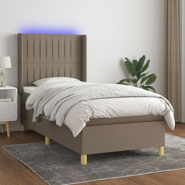 vidaXL Cama box spring + colch&atilde;o/LED 80x200cm tecido cinza-acastanhado