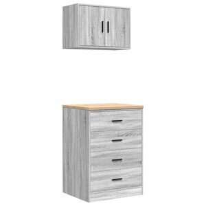 vidaXL Arm&aacute;rios de garagem 2 pcs derivados de madeira cinzento sonoma