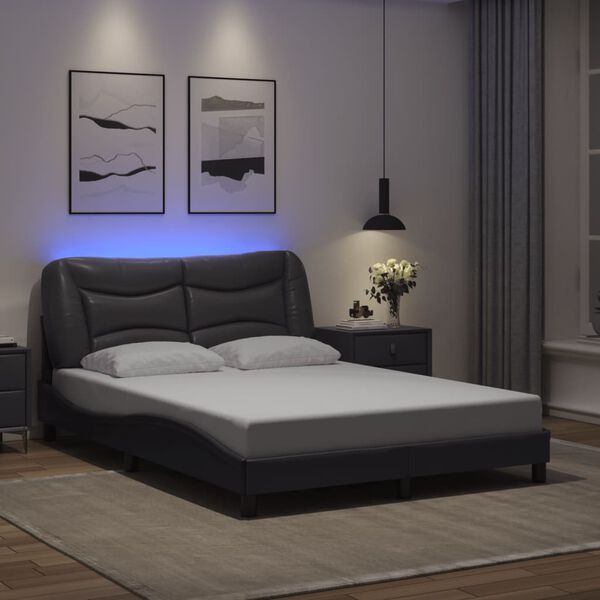 vidaXL Estrutura de cama com LED sem colchão Hvar 140x200cm cinza