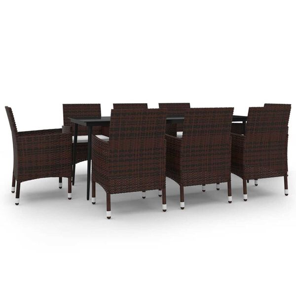 vidaXL 9 pcs conjunto jantar jardim c/ almofad&otilde;es vime PE e vidro