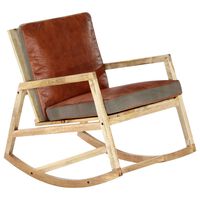 vidaXL Cadeira de baloiço couro genuíno e mangueira maciça castanho
