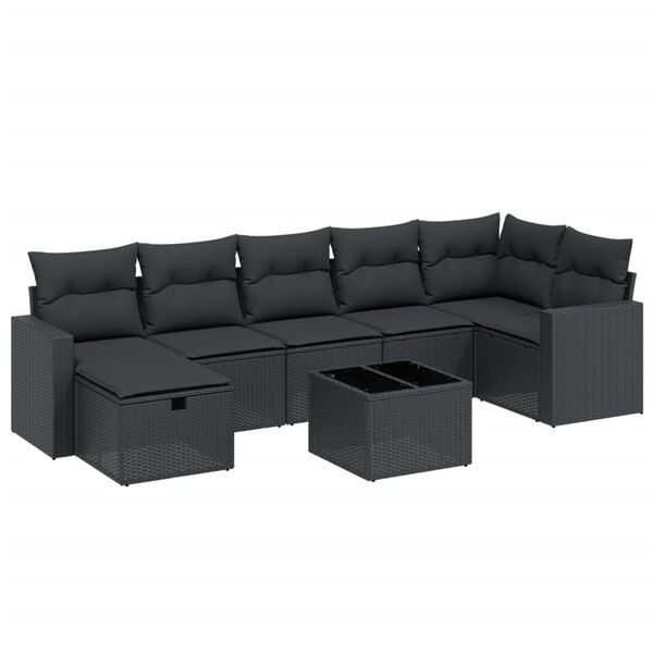 vidaXL 8 pcs conjunto sof&aacute;s de jardim com almofad&otilde;es vime PE preto