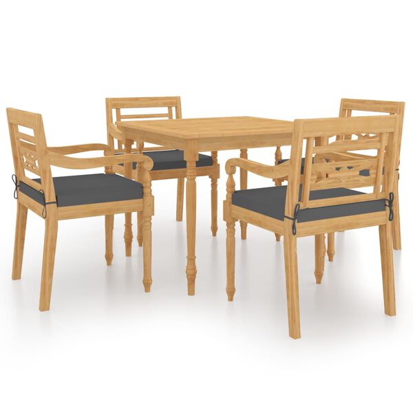 vidaXL 5 pcs conjunto de jantar p/ jardim c/ almofad&otilde;es teca maci&ccedil;a