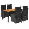 vidaXL 5 pcs conjunto de jantar p/ jardim c/ almofad&otilde;es vime PE preto