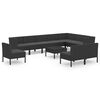 vidaXL 11 pcs conjunto lounge de jardim c/ almofad&otilde;es vime PE preto
