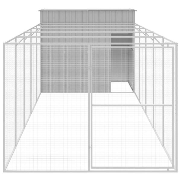 vidaXL Casota c&atilde;es c/ parque 214x661x181 cm a&ccedil;o galvaniz. cinza-claro