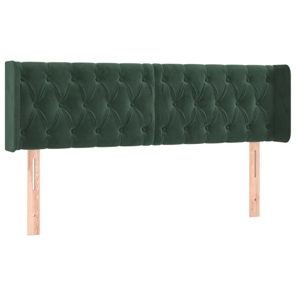 vidaXL Cabeceira de cama c/ abas veludo 163x16x78/88cm verde-escuro