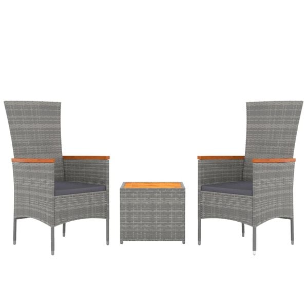 vidaXL 3 pcs conjunto lounge de jardim vime PE/ac&aacute;cia maci&ccedil;a cinza