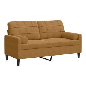 vidaXL Sof&aacute; 2 lugares c/ almofadas decorativas 140 cm veludo castanho