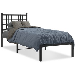 vidaXL Estrutura de cama metal s/ colch&atilde;o c/ cabeceira 75x190 cm preto