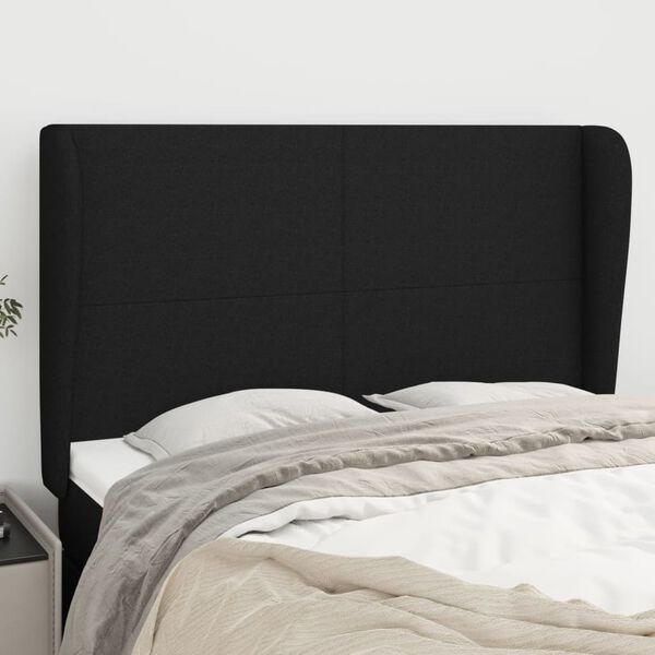 vidaXL Cabeceira de cama c/ abas tecido 147x23x118/128 cm preto