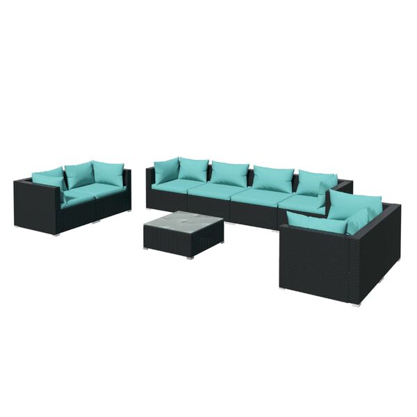vidaXL 9 pcs conjunto lounge de jardim c/ almofad&otilde;es vime PE preto