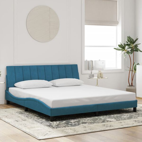 vidaXL Estrutura de cama com LED sem colch&atilde;o Hanko 180x200 cm veludo azul