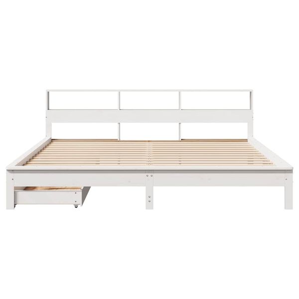 vidaXL Cama com estante sem colch&atilde;o 180x200 cm pinho maci&ccedil;o branco
