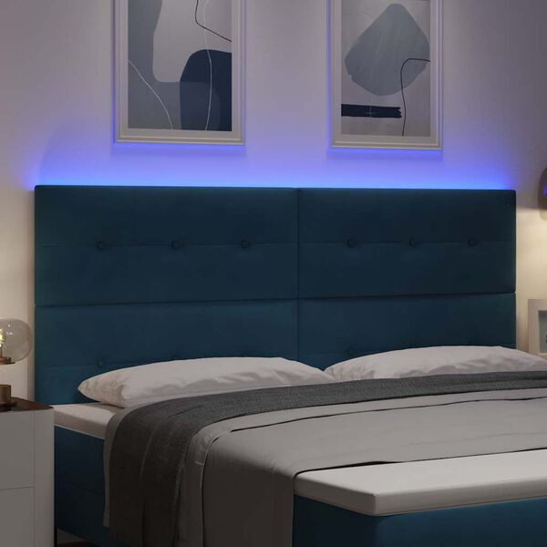 vidaXL Cabeceira LED com luzes de tira LED Azul 200 cm Poli&eacute;ster