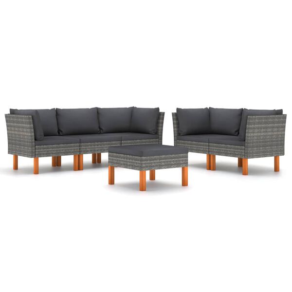 vidaXL 6 pcs conjunto lounge de jardim c/ almofad&otilde;es vime PE cinzento
