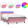 vidaXL Cama box spring c/ colch&atilde;o e LED 140x220 cm veludo rosa