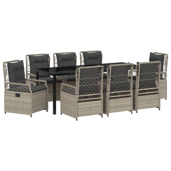 vidaXL Conjunto de Jantar para Jardim 9 pcs Cinzento-claro vime PE