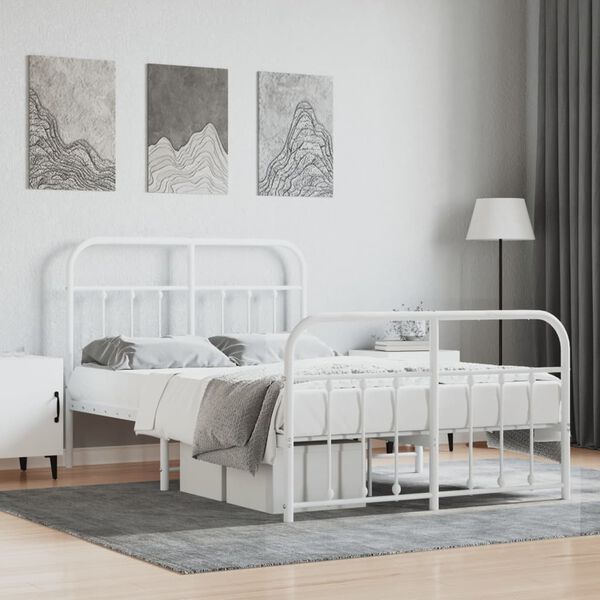 vidaXL Estrutura de cama com cabeceira e pés 120x200 cm metal branco