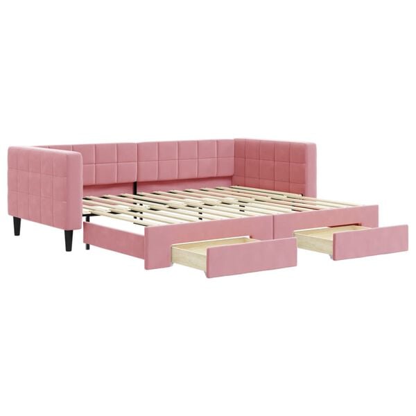 vidaXL Sof&aacute;-cama com gavet&atilde;o e gavetas 90x200 cm veludo rosa