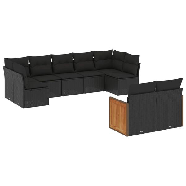 vidaXL 9 pcs conjunto de sof&aacute;s p/ jardim c/ almofad&otilde;es vime PE preto