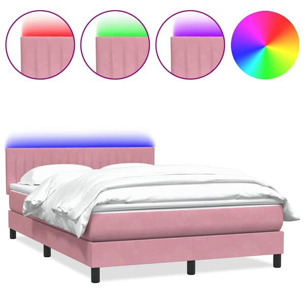 vidaXL Cama box spring c/ colch&atilde;o e LED 140x220 cm veludo rosa