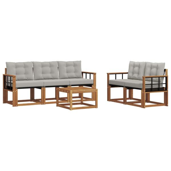 vidaXL Conjunto de Sof&aacute;s para Exterior 6 pcs Cinza Natural e Claro