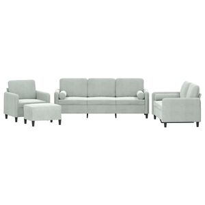 vidaXL 4 pcs conjunto de sof&aacute;s com almofadas veludo cinzento-claro