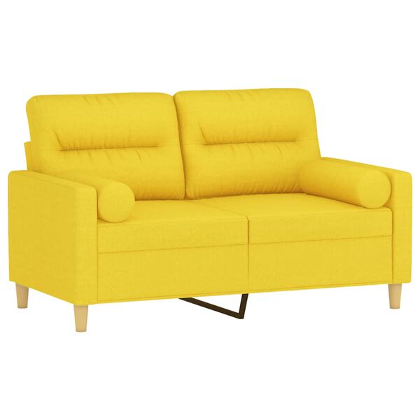 vidaXL Sof&aacute; 2 lug. + almofadas decorativas 120 cm tecido amarelo-claro