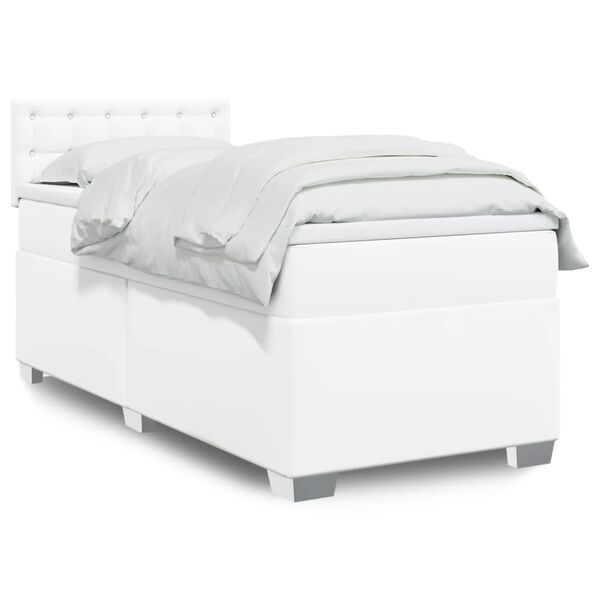 vidaXL Cama com molas/colchão 100x200 cm couro artificial branco