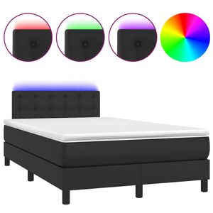 vidaXL Cama box spring c/ colch&atilde;o/LED 120x200cm couro artificial preto